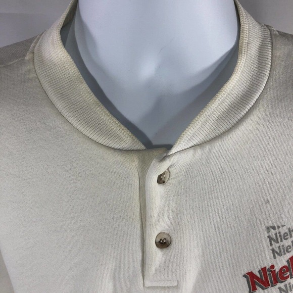 Vintage Niehaus Sweatshirt USA Made Long Sleeve by Lee XL White 90s Button Neck - Picture 3 of 11